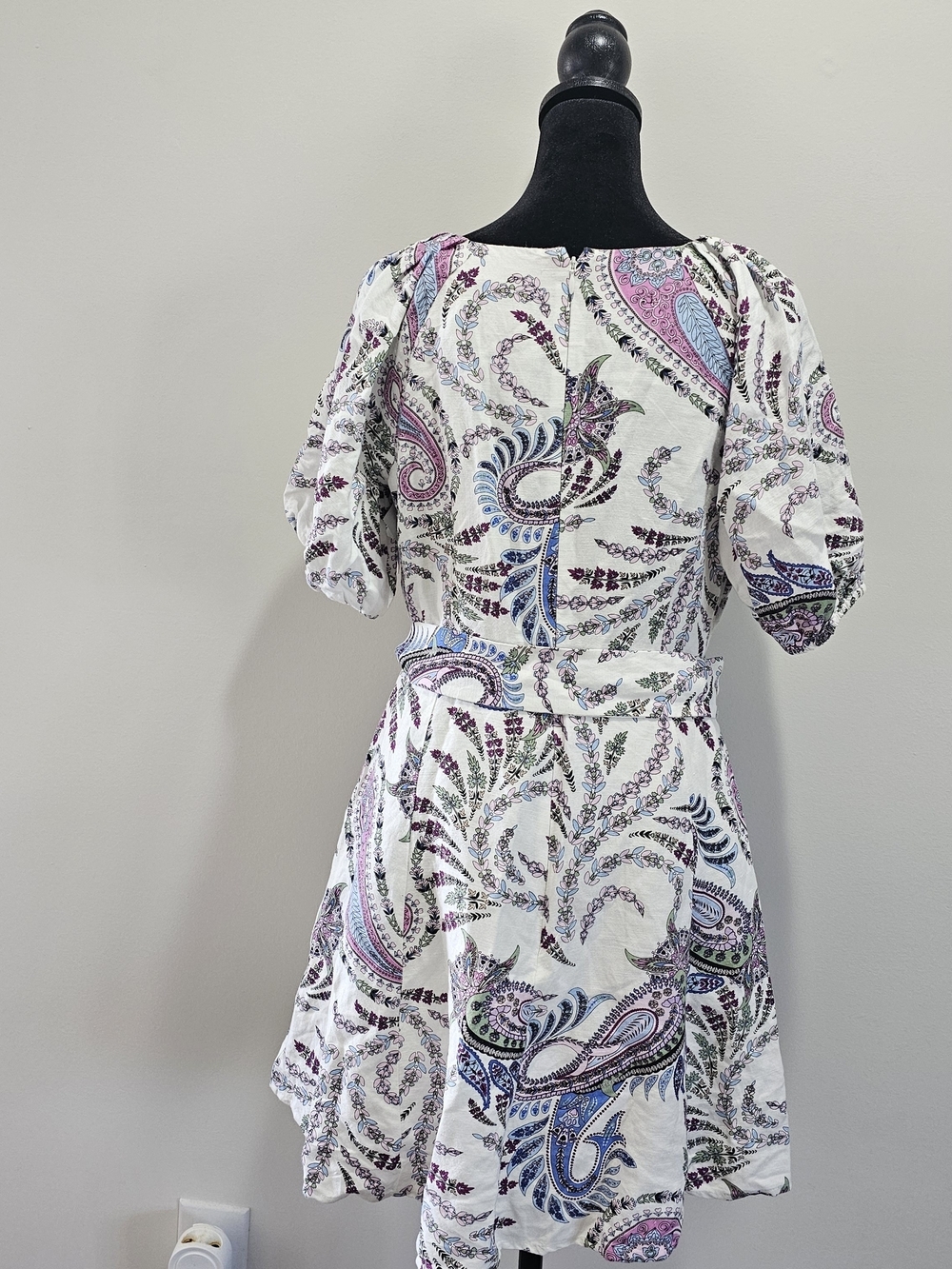 LOFT White Paisley Tie-Waist Linen Blend Mini Dress Size 2{Bx19} - Picture 10 of 15